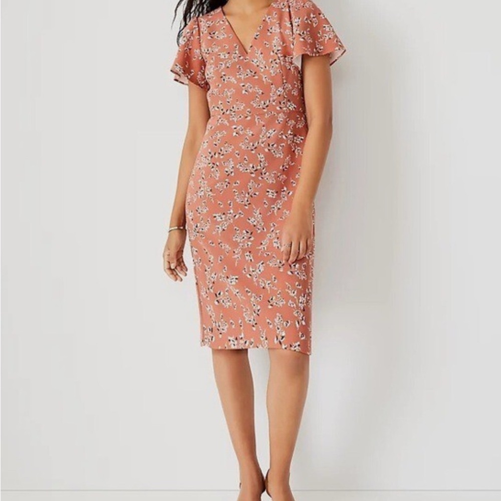 Ann Taylor floral flutter sheath dress